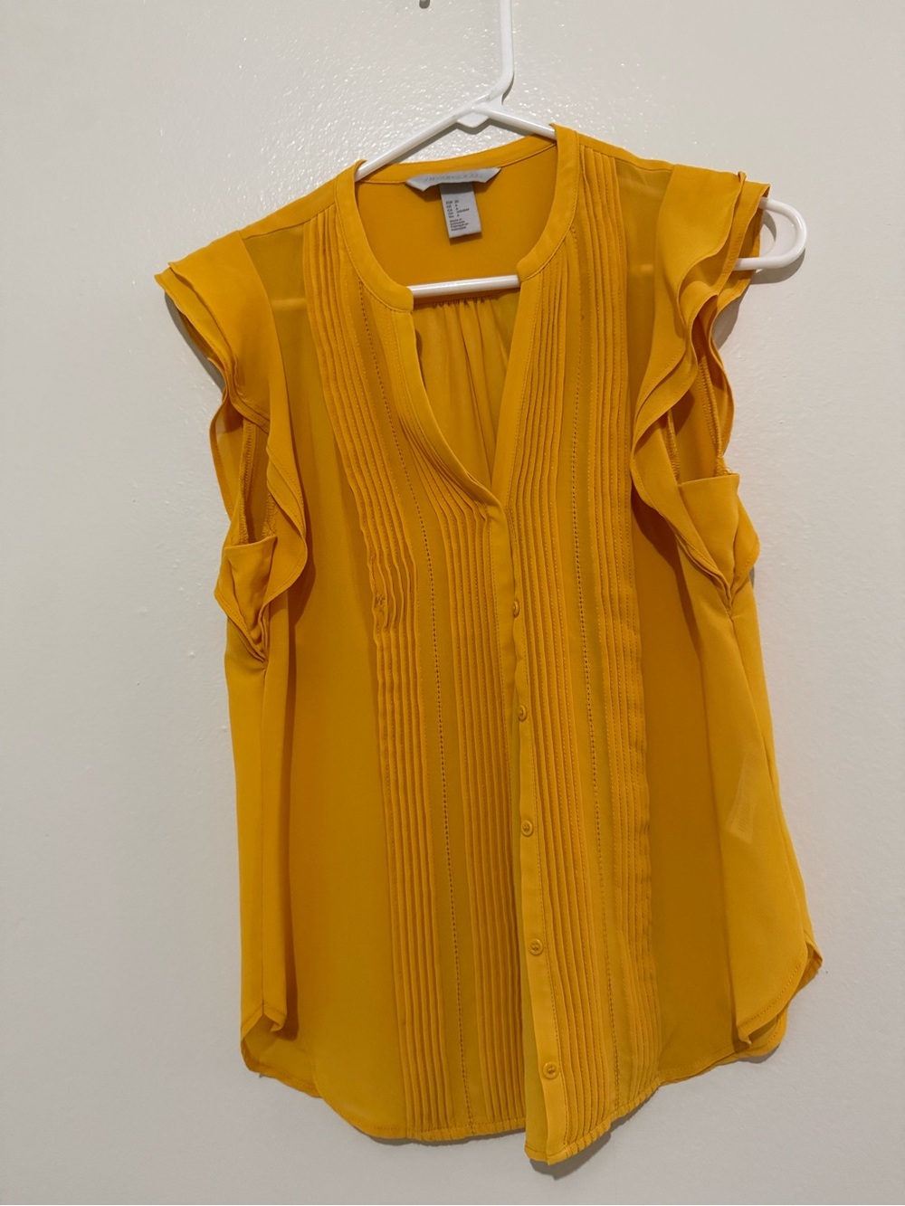 H&M Mustard Pintuck Ruffle Sleeve Blouse